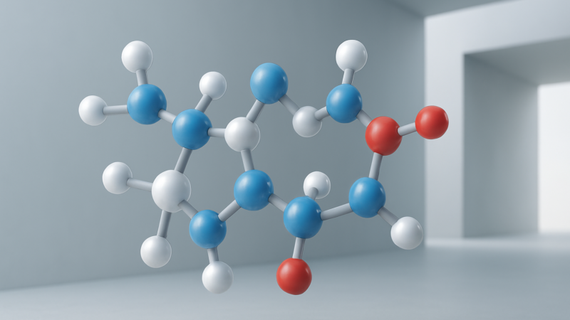 Molecular structure with colored balls representing atoms in a scientific setting